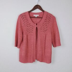 August‎ Silk Womens Pink Cardigan Sweater Sz M Knitted 3/4 Sleeve Cottage Fairy